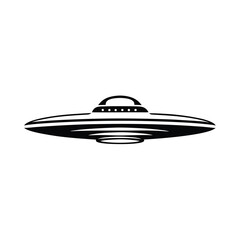 UFO Flying Saucer Icon Vector, Alien Spacecraft, Futuristic Technology on White Background