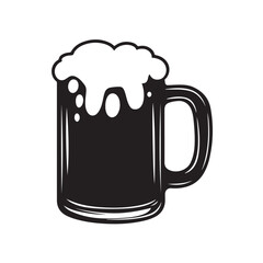 Beer Mug Silhouette, Black Vector Icon on White Background, Foamy Beer Mug Silhouette, Glass of Beer Silhouette, Alcohol Drink Vector Artwork