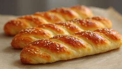 Freshly baked braided bread rolls