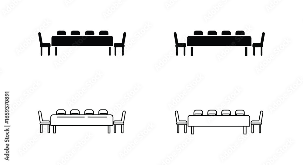 Poster simple line drawings of tables and chairs in different styles