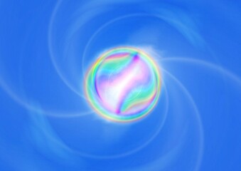 青空と抽象的な虹の惑星の3dイラスト