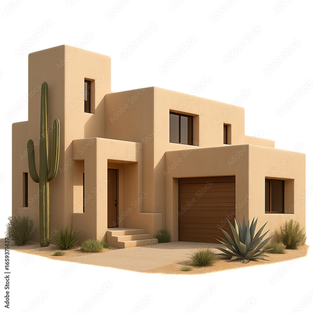 Poster modern desert house with simple architecture and clean design