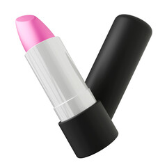 Pink lipstick 3d icon with black appearance.