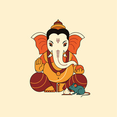 Lord Ganesha with Mushak Vector Illustration, Ganesh Chaturthi Poster Design