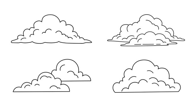 Clouds in different shapes and sizes in a simple line drawing style