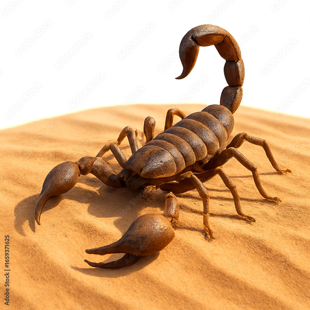 Poster 3d scorpion model on sand surface with simple composition