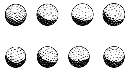 Eight golf balls in two rows on a white background
