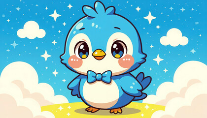 Fototapeta premium A charming cartoon bird character with bright colors, playful details, and an expressive, cheerful style. Designed with a cute and friendly appearance, this illustration is perfect for children’s book
