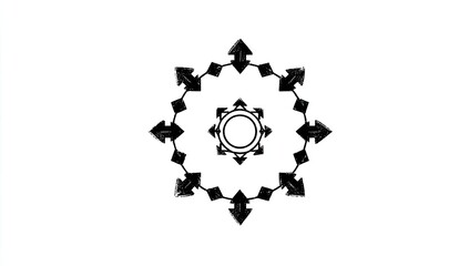 Black symmetrical design with concentric circles and arrows