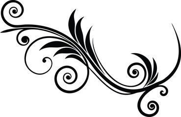 Fototapeta premium Swirl Flourish Stencil with Floral Accents Vector Silhouette