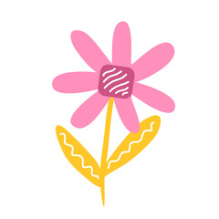 Cute flower kids drawing, flower kidcore vector illustration
