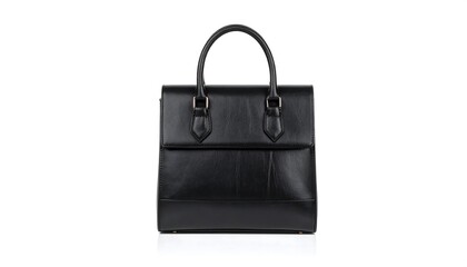 Black leather handbag, studio shot