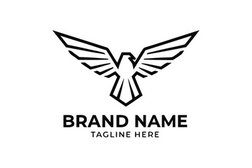 Minimalist Black Bird Icon Flying Eagle with Wings Spread Outlines