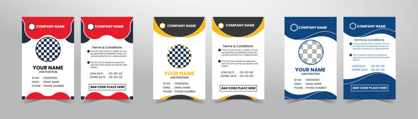 Professional ID card vector pack – colorful editable templates for employee, school, and membership identification.