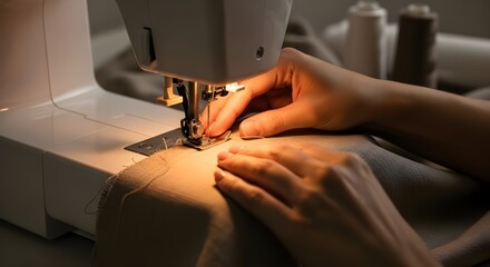 hands using sewing machine to stitch fabric