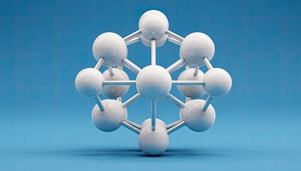 White molecular structure on blue
