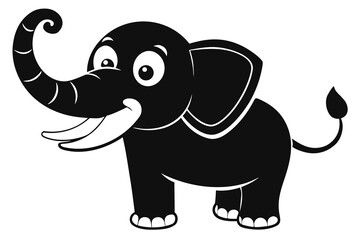 Smiling Cartoon Elephant with White Tusks, Design Element