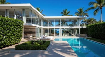 Fototapeta premium Beautifully crafted modern house design with pool, exterior visualization