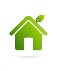 Fototapeta premium Eco-Friendly Home: A vibrant green house with a leaf emerging from the roof, embodying a sustainable and environmentally conscious home concept, showcasing green living and ecological values.