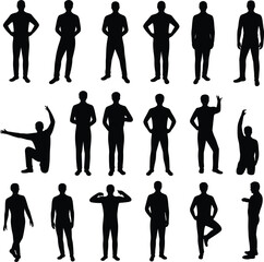 Collection of diverse human silhouette poses in various dynamic and standing positions for graphic design, motion, and art projects.
