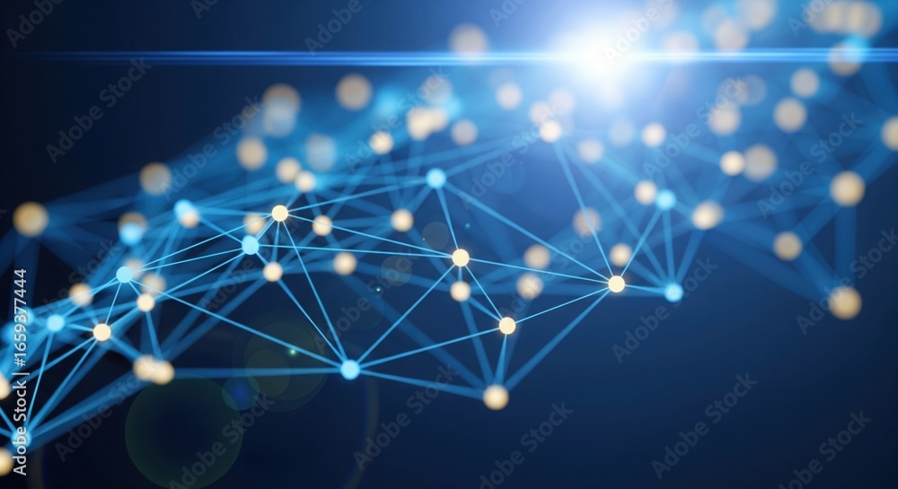 Aufkleber bblue abstract background with a network grid and particles connected, global nodes connected