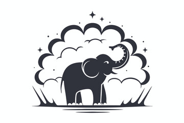 Stylized Elephant in Black Silhouette with White Background
