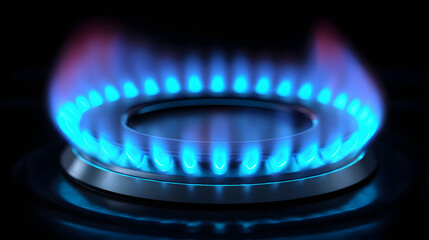 Blue flame burning on gas stove