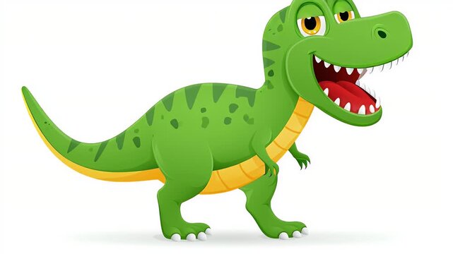 Green cartoon tyrannosaurus rex dinosaur roaring and showing teeth