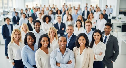 Portrait shot, diverse group of business professionals modern multi ethnic business team standing and looking at camera