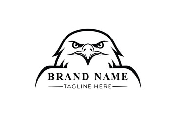 Majestic Eagle Head Silhouette with Sharp Gaze on White Background