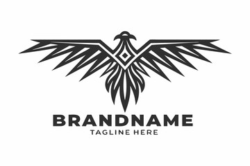 Minimalist Eagle Logo Design with Geometric Details on White Background