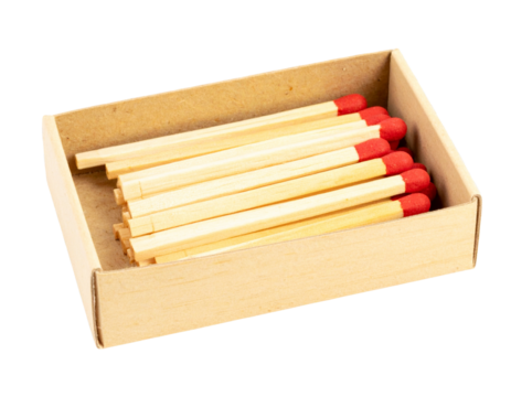 Open matchbox filled with matches isolated on transparent background PNG