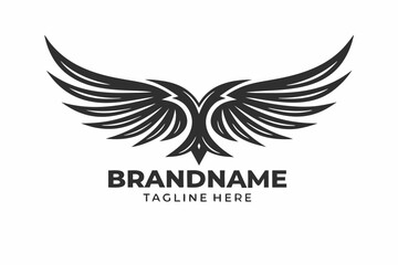 Stylized Bird Wings Logo in Dark Grey with a Symmetrical Design on White
