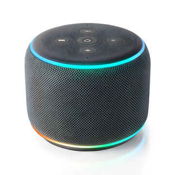 Amazon echo dot smart speaker with voice control and home automation isolated on transparent background