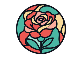 Colorful stained glass rose illustration