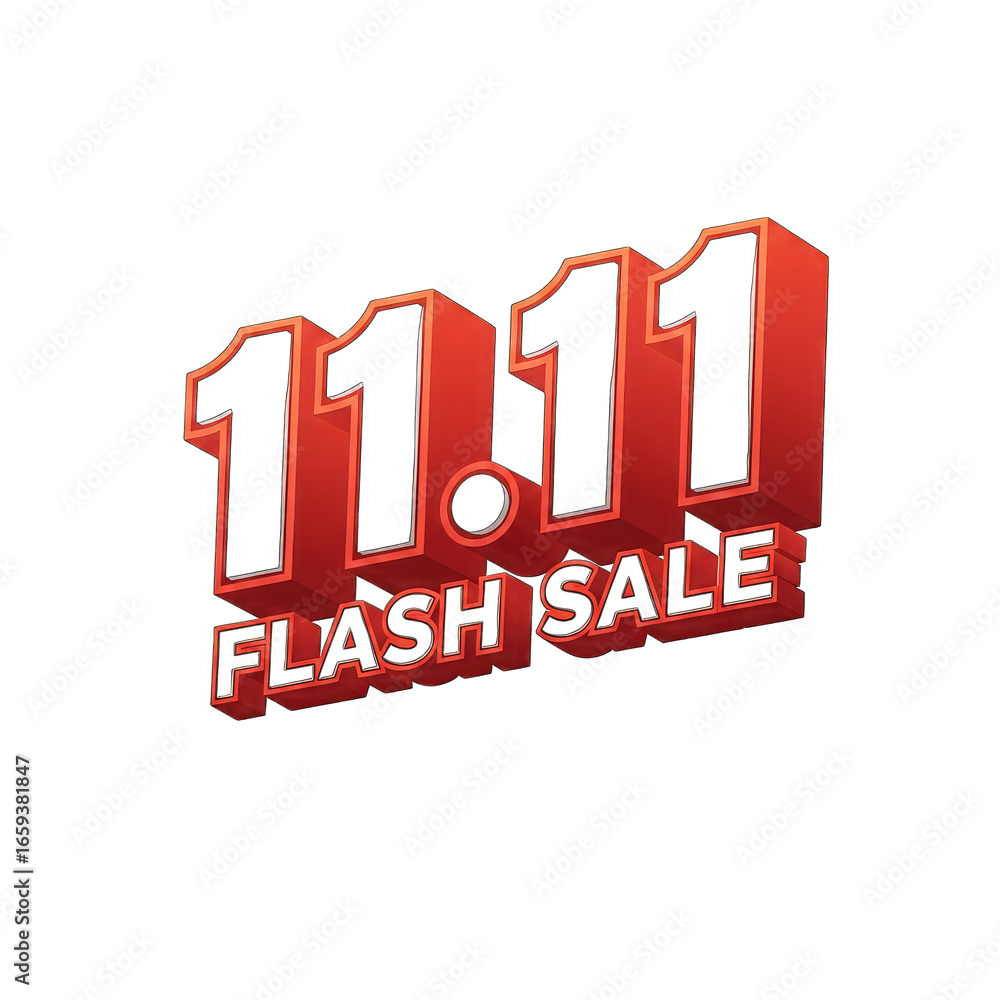 Poster 3d render of 11.11 flash sale red bold text isolated on transparent backdrop