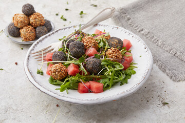 Cream cheese balls with watermelon