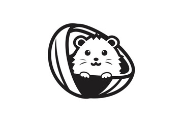 Minimalist Hamster In Shell Isolated On White Background Style Icon