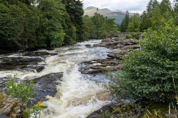 Falls of Dochart rapids in Killin, Tayside, Scotland