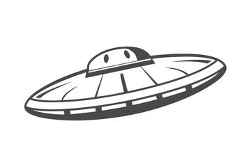 Minimalist UFO Graphic, Flying Saucer Design on White Background, Alien Concept