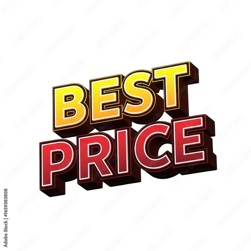 Poster best price 3d text design in yellow and red with transparent background