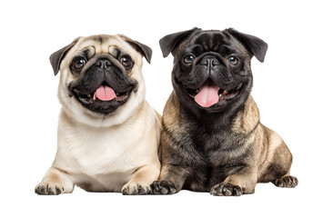 Obraz premium Adorable Pug Duo: Fawn and Black Pugs Smiling isolated on a transparent background