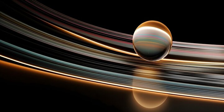 Celestial Symphony: Gaze upon a mesmerizing depiction of a planet adorned with rings, elegantly set against the enigmatic vastness of the cosmos.