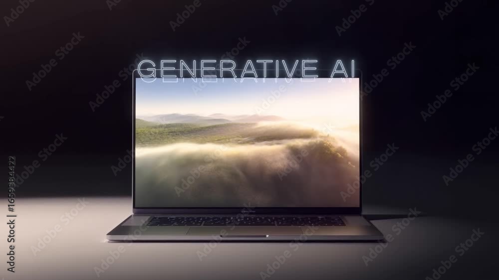 Aufkleber generative ai model generating realistic landscape, transforming digital noise into detailed visual 