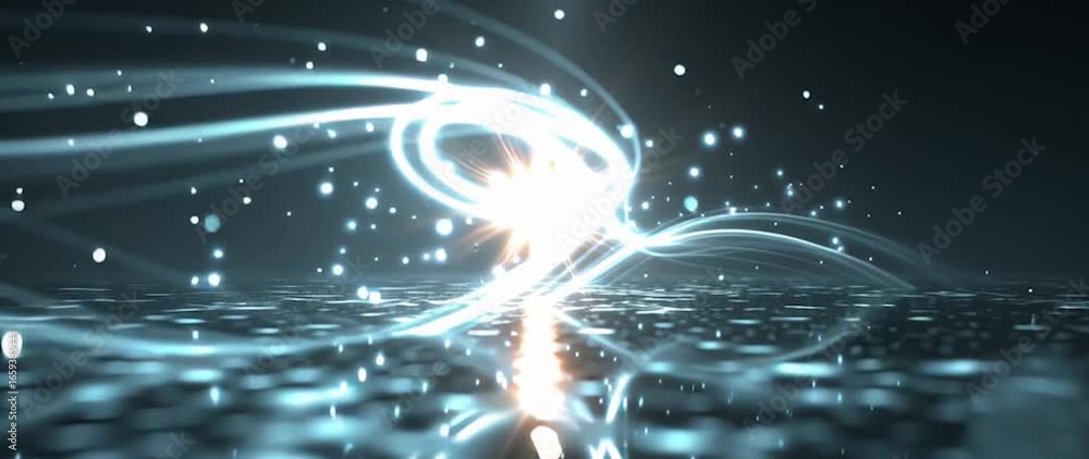 Wall mural anamorphic video quantum entanglement concept with glowing lines and stars. perfect for science-rela