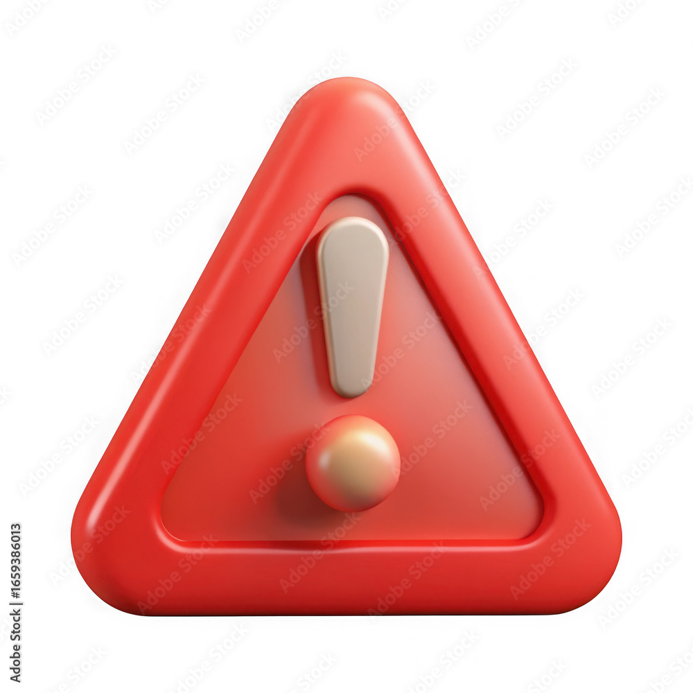 Poster red warning triangle with exclamation mark symbol 3d render for alert and danger concepts transparen