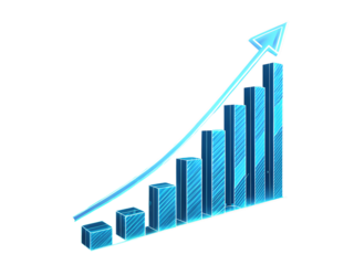 A stylized bar graph with an upward trending arrow on a black background illustration created with generated ai