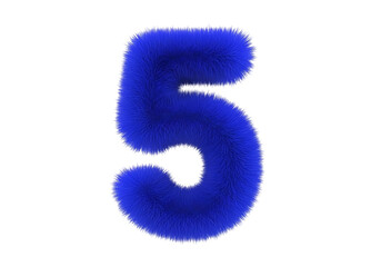 Plush blue number five symbol with soft texture against a white backdrop transparent background