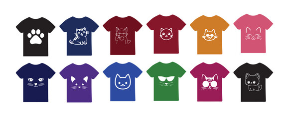 Cat T-shirt design vector bundle – funny and cute cat illustrations with coffee mug, sunglasses, paws, and playful poses for apparel and merchandise.