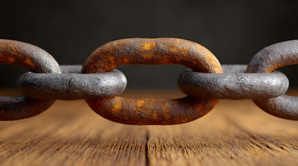 Fototapeta premium Close up of old rusty chain showing connection and cooperation